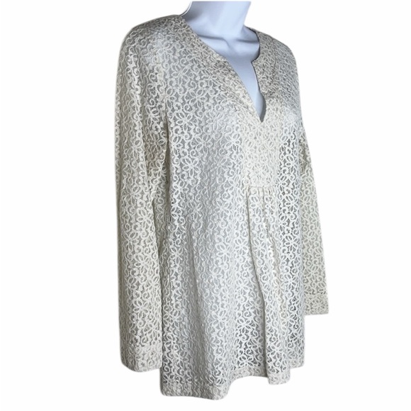 3 for $20 LIZ CLAIBORNE Stiff Floral Lace Long Sleeve Blouse Top V Neck Sheer L - Picture 4 of 14